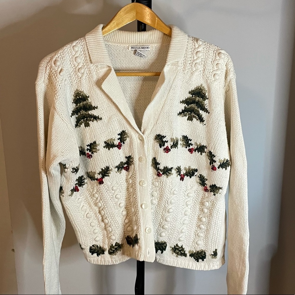 Christmas sweater cardigan by Melissa Brooks vintage grandma cottage size xl